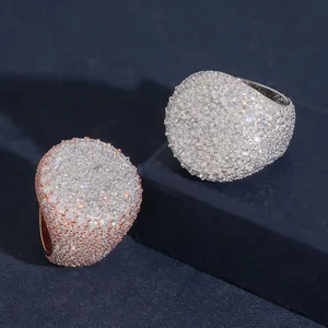 Anillo de cúpula redonda Hiphop en plata de ley S925 con moissanita para hombre lujo