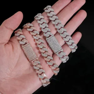 Premium 10mm Moissanite S925 silver Cuban link chain necklace in silver and rose gold