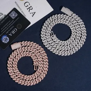Luxurious 10mm triple-row iced out moissanite Cuban link necklace in silver and rose gold