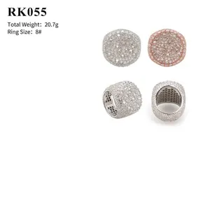 Anillo de moissanita redondo iced-out en plata de ley 925 para moda hip-hop hombre