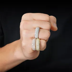 Anillos de moissanita y plata S925 con cinco filas de piedras para hombre y mujer