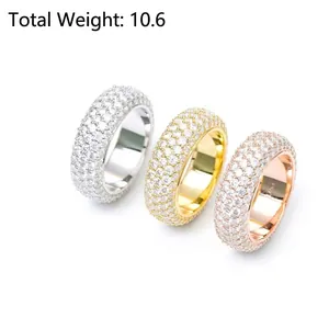 Anillo de plata S925 con cinco filas de piedras moissanita redondas para hombre y mujer