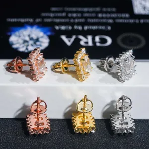 Boucles d'oreilles clous en argent S925 et moissanite en tons or rose, argent et doré