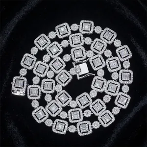 Collier Chaîne à Mailles Cubaines Moissanite Baguette 9.5mm en Argent Sterling 925 Bijoux Hip Hop Homme Femme GRA