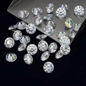 Detailed macro view of round brilliant cut loose moissanite stones with high fire