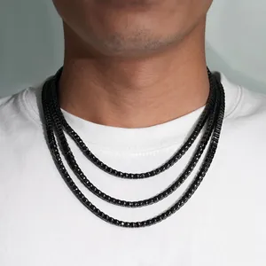 Collier Bracelet Chaîne Tennis en Acier Inoxydable 316L Moissanite Noire pour Hommes Femmes Bijoux Hip Hop Avec Certificat GRA