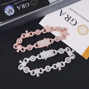 Exclusiva pulsera cubana hip hop de plata 925 Moissanite 10mm con certificados GRA