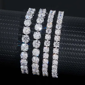 Luxuriöse S925 Sterling Silber Moissanit Tennis Kette Halsketten im 8,0 mm Hip Hop Stil