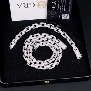 Bracciale cubano da 10 mm in argento S925 con Moissanite e certificato GRA incluso