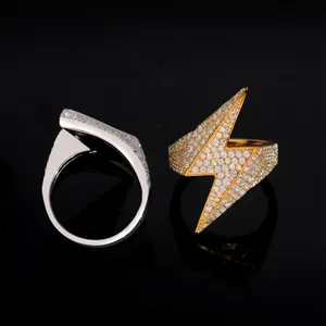 Anillos de rayo hip-hop en plata de ley S925 con brillantes detalles de Moissanita VVS