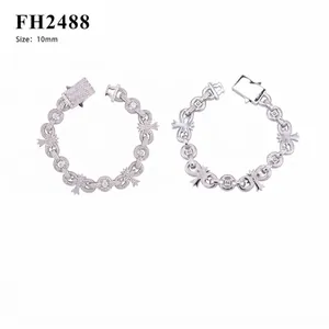 Pulsera Hip-hop de plata 925 y moissanita con cruz cubana, con un ancho de 10 mm