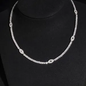 925 Sterling Silber Moissanit Evil Eye Tennis-Kette Halskette Hip Hop Schmuck GRA Zertifikat Weißgold Überzogene Kette