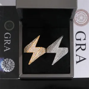 Anillos de rayo hip hop de lujo en plata S925 con piedras de moissanita