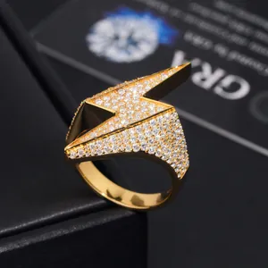 Anillo de rayo de lujo en plata S925 con piedras de moissanita para hombres estilo hip hop