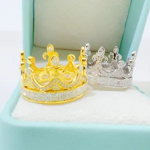 Luxury 925 sterling silver crown rings with full Moissanite diamonds for men and women