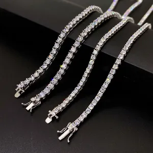 Collier Chaîne Tennis Hip Hop 4mm en Argent Sterling 925 avec Moissanite pour Hommes Femmes Bijoux Iced Out Cadeau Certificat GRA