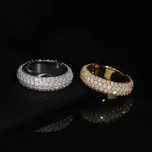 Anillo de moissanita de plata 925 con cuatro filas de piedras en oro y plata