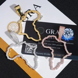 Detailed view of hollow Africa map pendants in gold and silver with GRA certificates