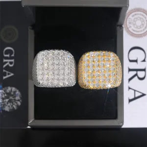Close-up detail of iced-out square Moissanite hip hop rings in S925 silver