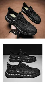 Vista dettagliata di sneaker nere in mesh traspirante con suola intrecciata e lacci rapidi