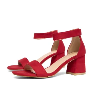 Sandali con Tacco a Blocco e Cinturino Singolo da Donna Stile Europeo Americano PU Fibbia alla Caviglia Scarpe Estive Eleganti
