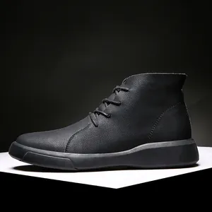 Men Casual Top Layer Cowhide Leather Boots Mid-top Non-slip Rubber Sole Vintage Tooling Shoes Breathable Everyday Footwear