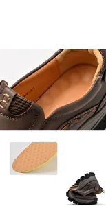Detailed view of flexible leather loafers featuring a cushioned insole and lining.