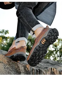 Detailed view of non-slip rubber sole on brown men's outdoor leather slip-on loafers