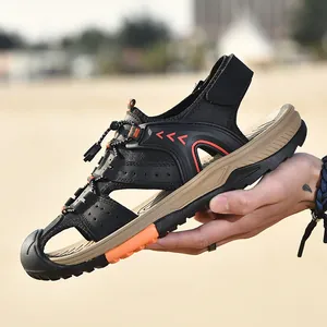 Sporty black men's beach sandals with orange accents, closed-toe and anti-slip design