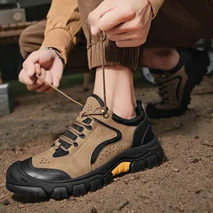 Chaussures d'Outillage de Plein Air pour Hommes en Cuir de Vache Véritable Basse Randonnée Décontractée Antidérapante Respirante Protection Bout