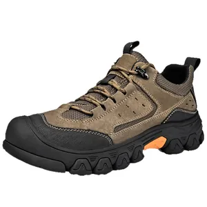 Men's durable leather hiking shoes for outdoor trekking and work with anti-slip sole