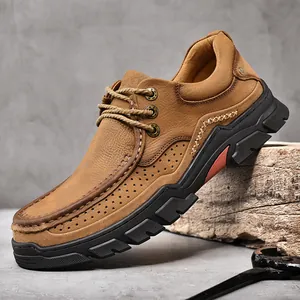 Mocassins en cuir véritable pour hommes avec semelle antidérapante très résistante