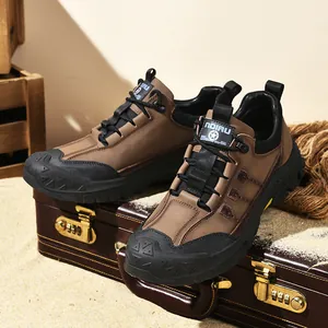Scarpe da Trekking all'Aperto da Uomo in Vera Pelle di Vacchetta Antiscivolo Assorbimento degli Urti Sneakers Casual da Lavoro