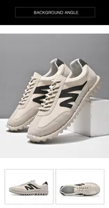 Detaillierte Mehrwinkelansicht beige Vintage-Herren-Sneaker mit weichem Leder-Obermaterial