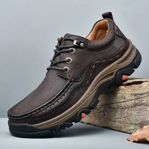 Chaussures Décontractées en Cuir Véritable pour Hommes Moccasins Antidérapants de Travail d'Extérieur en Cuir de Vachette Bout Rond