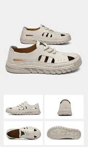 Breathable men's hollow-out beach sandals with anti-slip soft sole and closed toe design