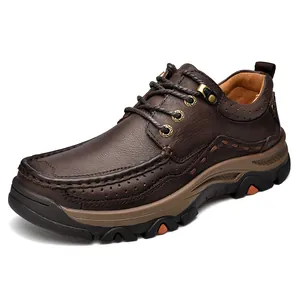 Chaussures de travail décontractées pour hommes en cuir de vachette marron foncé