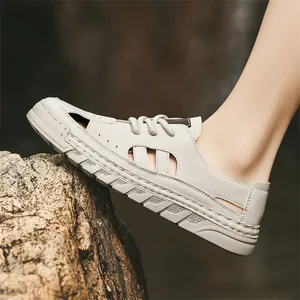 Breathable men's cutout beach sandals with closed toe and soft sole for summer outdoor wear