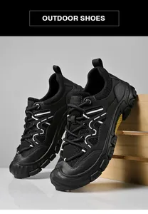 Detailansicht atmungsaktiver schwarzer Outdoor-Wanderschuhe für Herren mit robuster Sohle.