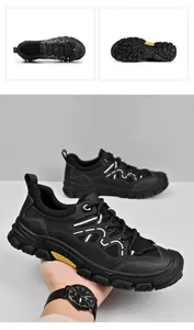 Schwarze atmungsaktive Outdoor-Wanderschuhe für Herren mit rutschfester dicker Sohle