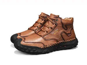 Hoch geschnittene braune Leder-Arbeitsstiefel mit rutschfester Gummisohle