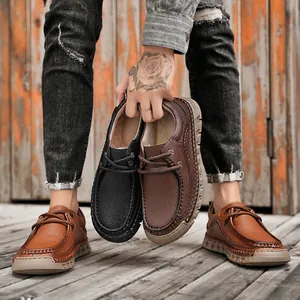 Herren-Freizeitschuhe aus Leder mit weicher rutschfester Sohle in Braun und Schwarz