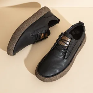 Men's Casual Genuine Leather Sneakers Fashion Top Layer Cowhide Leather Shoes Anti-slip Large Size Flat Breathable Low Top Lace-up Board Shoes