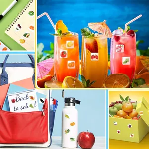 Coloridas pegatinas de fotos de frutas y verduras para niños en cuadernos y botellas