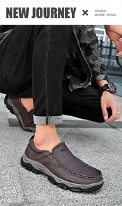 Detailansicht der braunen Herren-Outdoor-Loafer aus echtem Leder mit Schweinslederfinish.