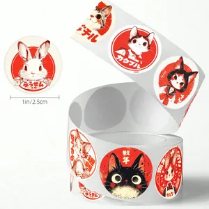 1 inch retro manga dierenstickerrol voor het verzegelen van enveloppen en DIY decor