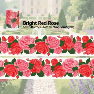 Dettaglio del nastro washi floreale con rosa rossa da 5cm per scrapbooking vintage e fai da te