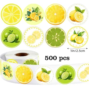 Cartoon Lemon Graffiti Round Stickers For Gift Envelope Sealing Hand Account Decorative PVC Labels