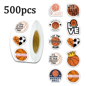 Close-up of basketball themed stickers for DIY decoration including a 500pcs roll