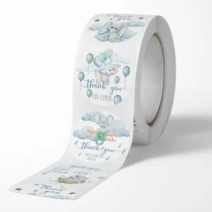 Rolle mit Aquarell-Elefanten Thank You Aufklebern für Geschenke und Babyparty-Deko